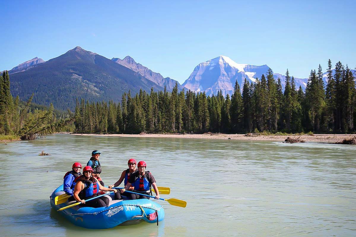 People white water rafting on the Fraser River near Valemount, BC