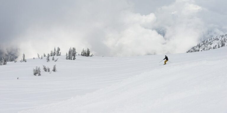 person skiing in the backcountry in Whistler, BC