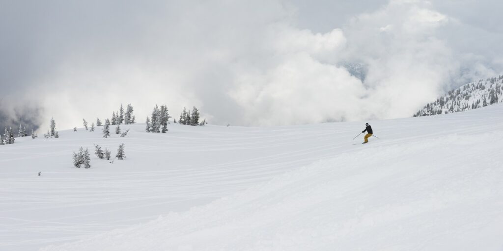 person skiing in the backcountry in Whistler, BC