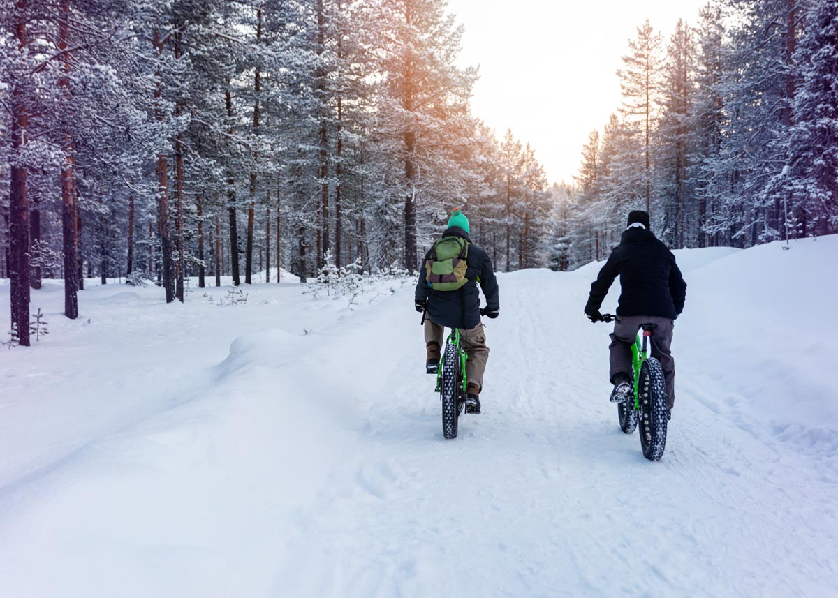 Bike riding in the snow in winter in Canada