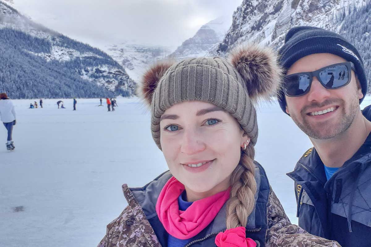 Dan and Bailey take a selfie at Lake Louise