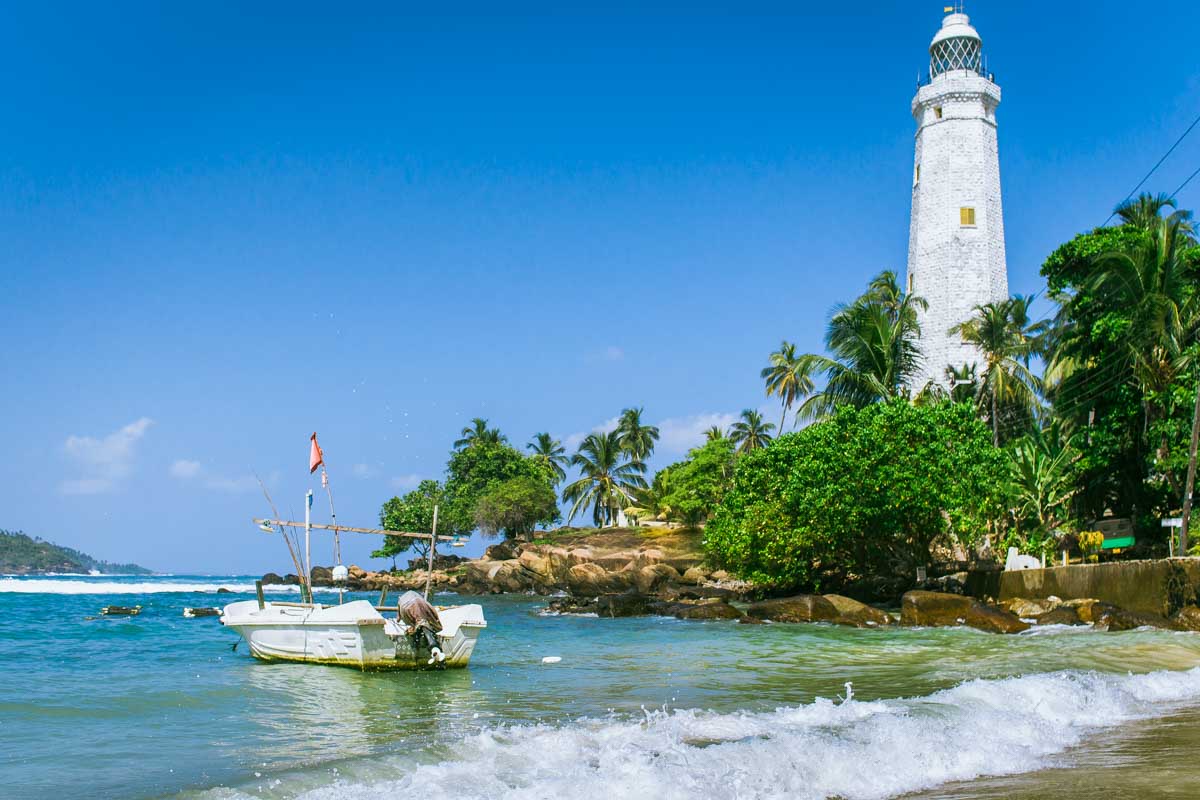 Beautiful beach and Dondra Head Lighthouse, Sri Lanka Mirissa