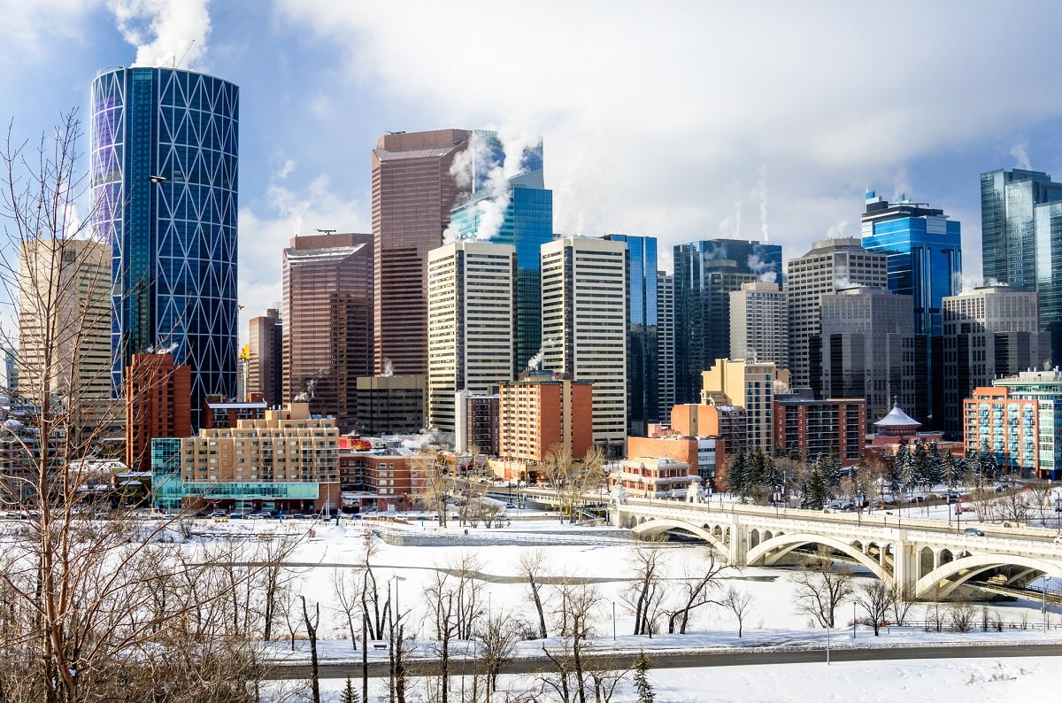 view of Calgary in the wintery month of December