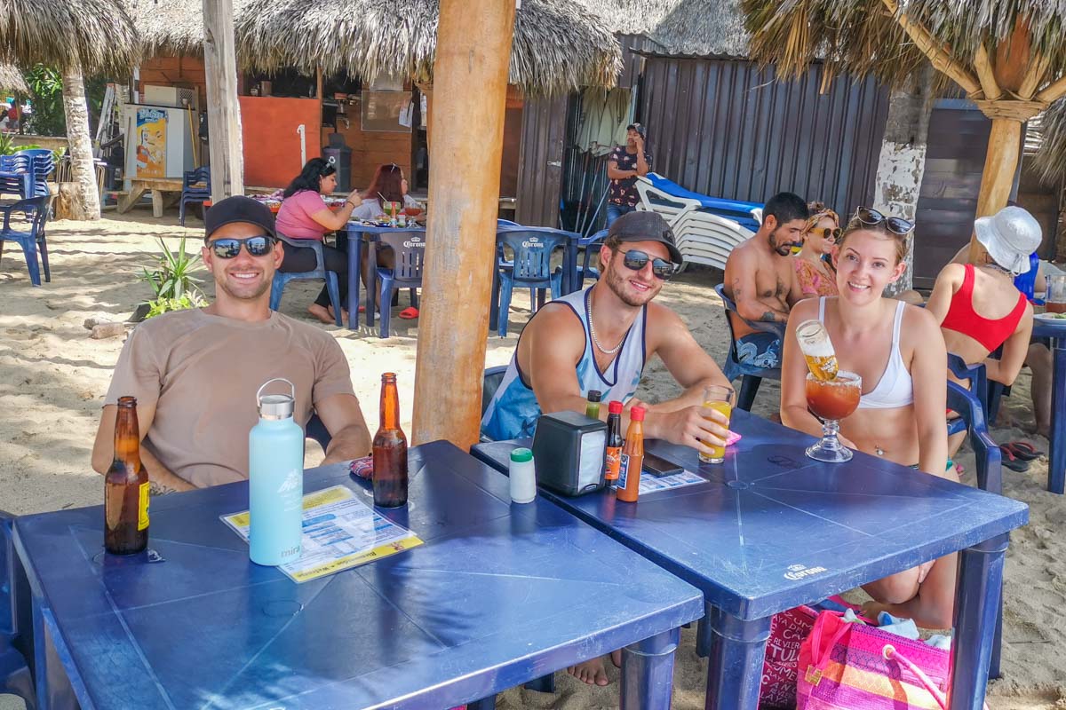 Having beers at a restaurant on San Pancho Beach, Mexico