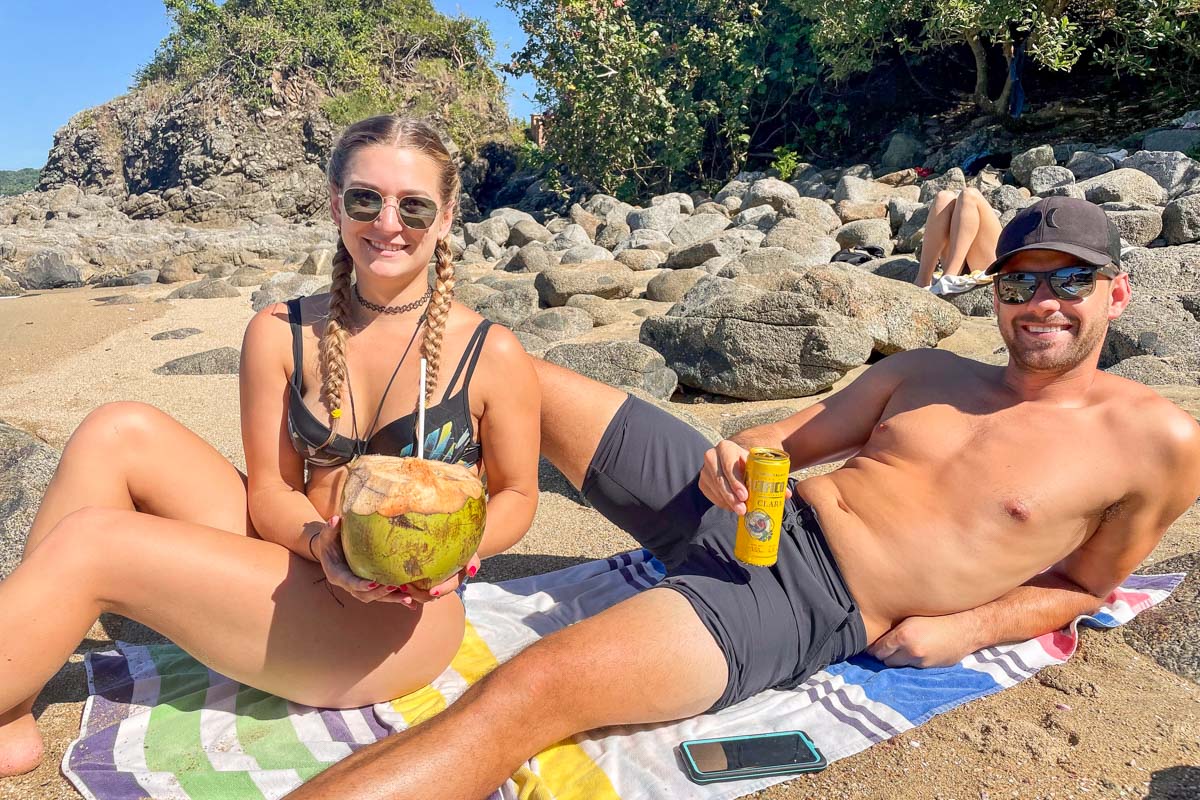 Drinking a fresh coconut in Sayulita