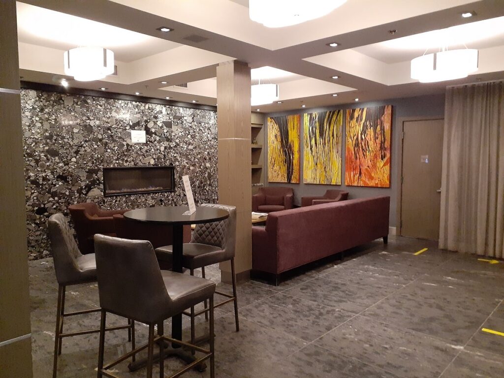 the lobby at the Grande Rockies Resort in Canmore