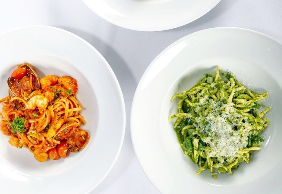 two pasta dishes from Quattro restaurant in Whistler