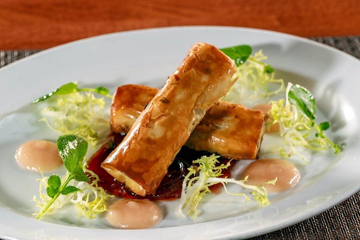 two spring rolls plated at Red Door Bistro in Whistler