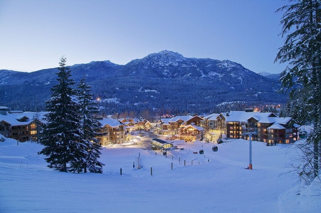 view of First Tracks Hotel from the chairlift in Whistler