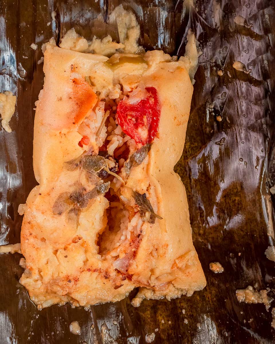 A tamale eaten on a food tour in San Jose Costa Rica