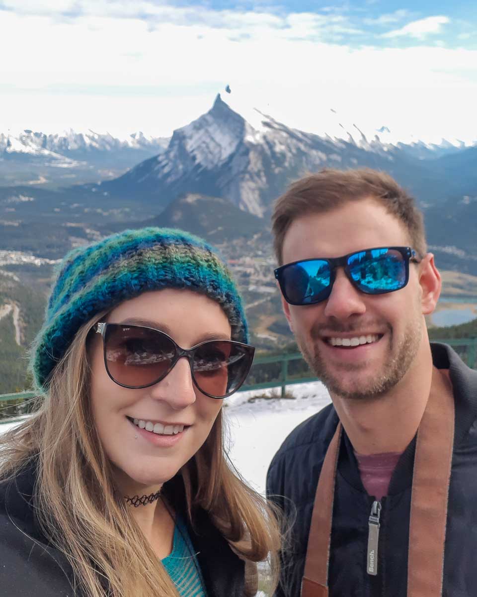 Daniel and Bailey take a selfie at the top of the Mt Norquay Gondola