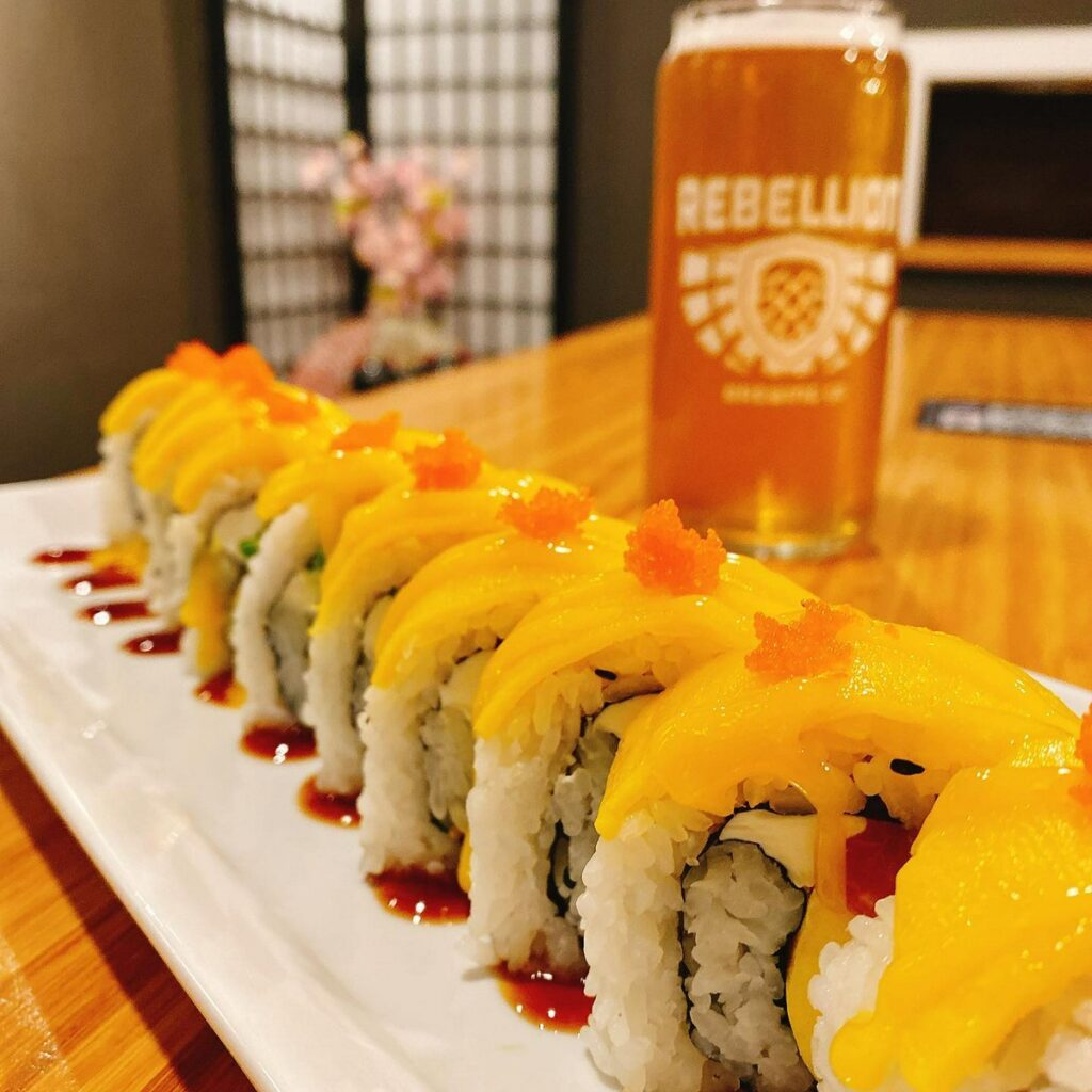 Mitsu Sweet Cafe and Sushi sushi roll and beer