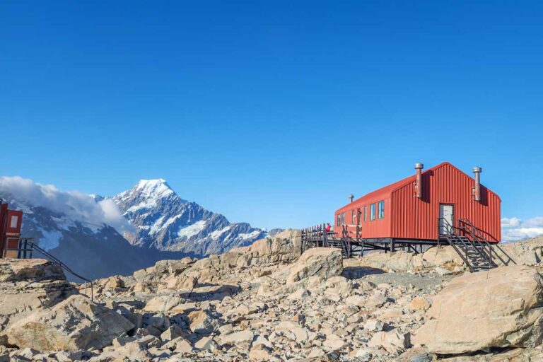 The Mueller Hut in summer in New Zealand