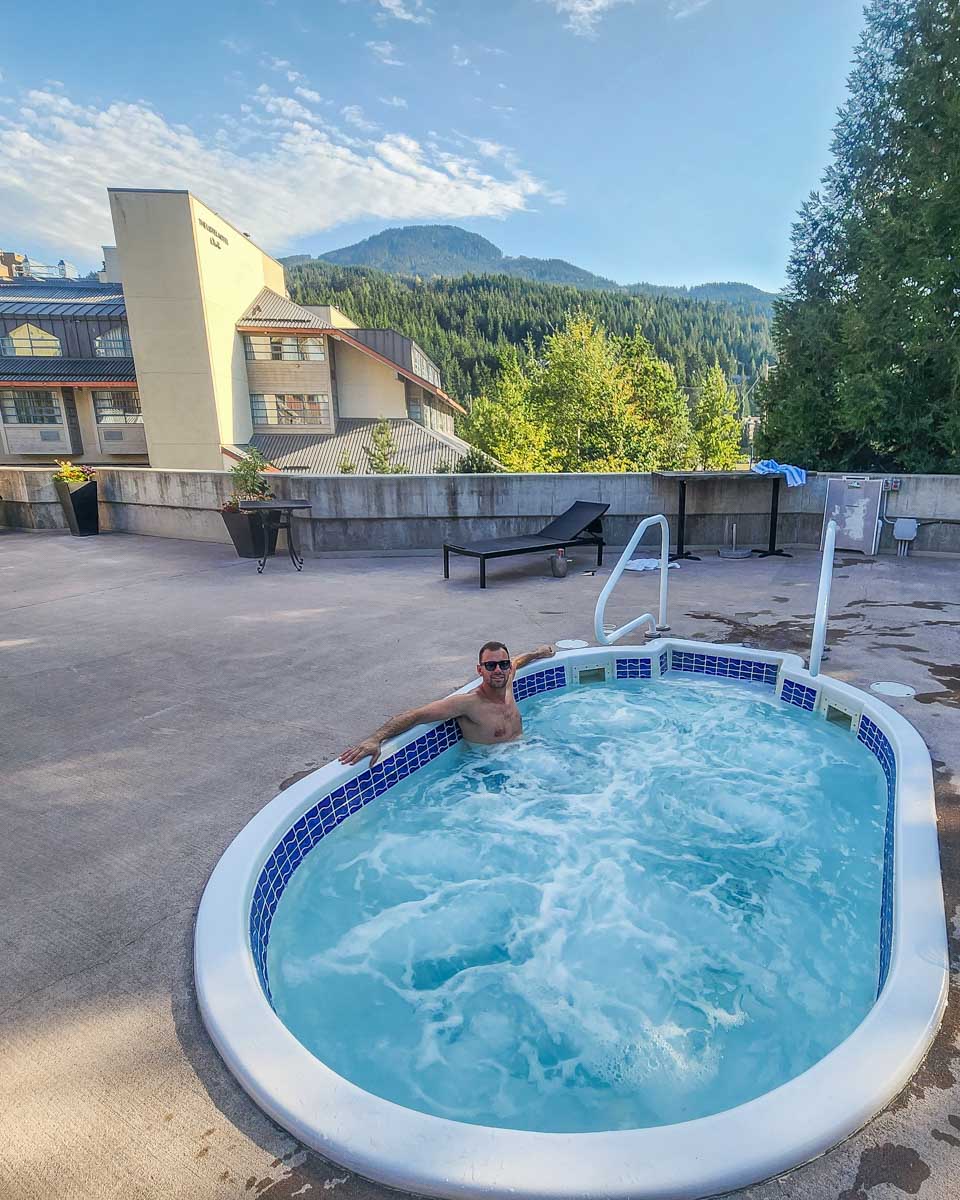 The hot tub and view at Adara Hotel in Whistler, BC
