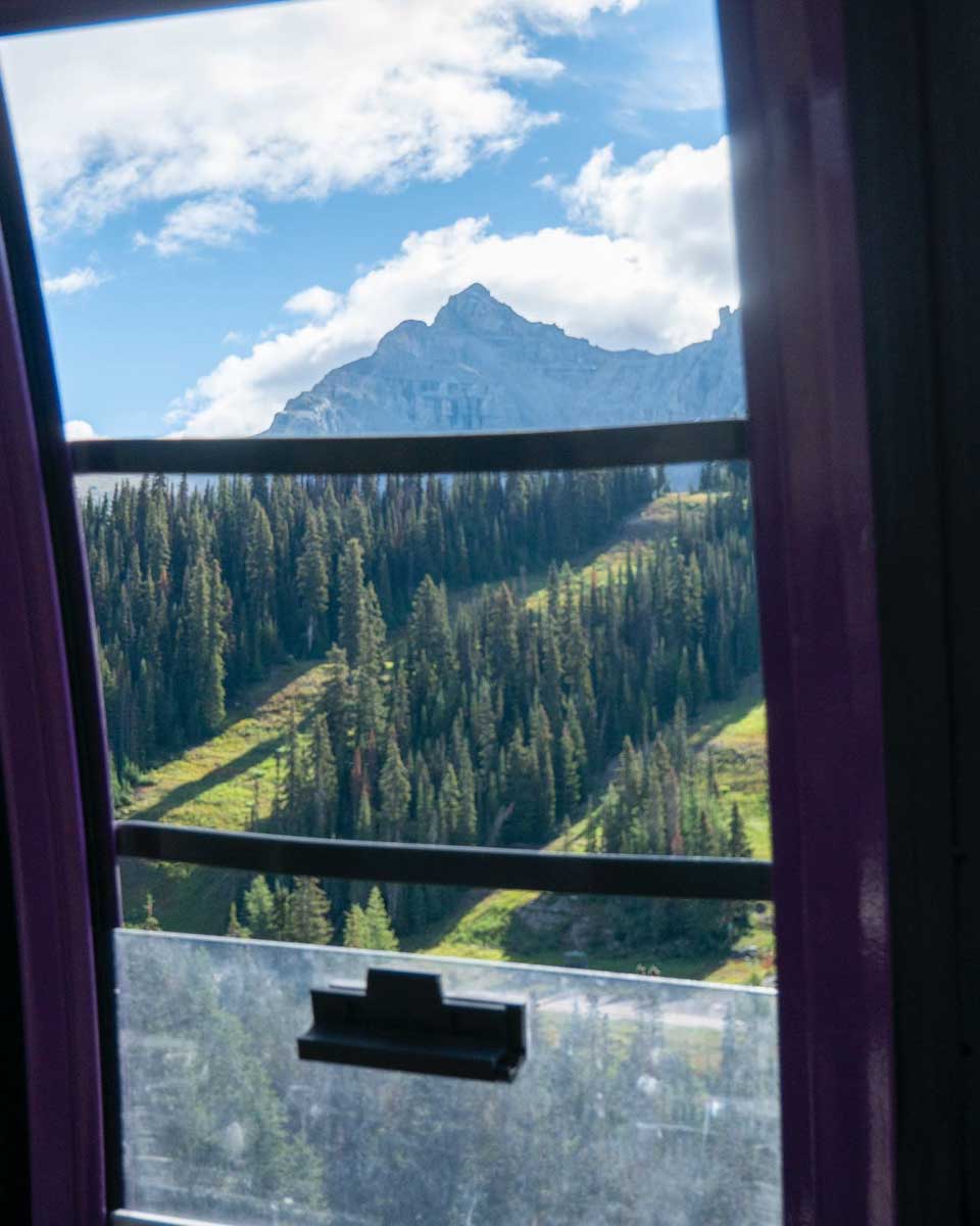 View from the Sunshine Village gondola window in summer