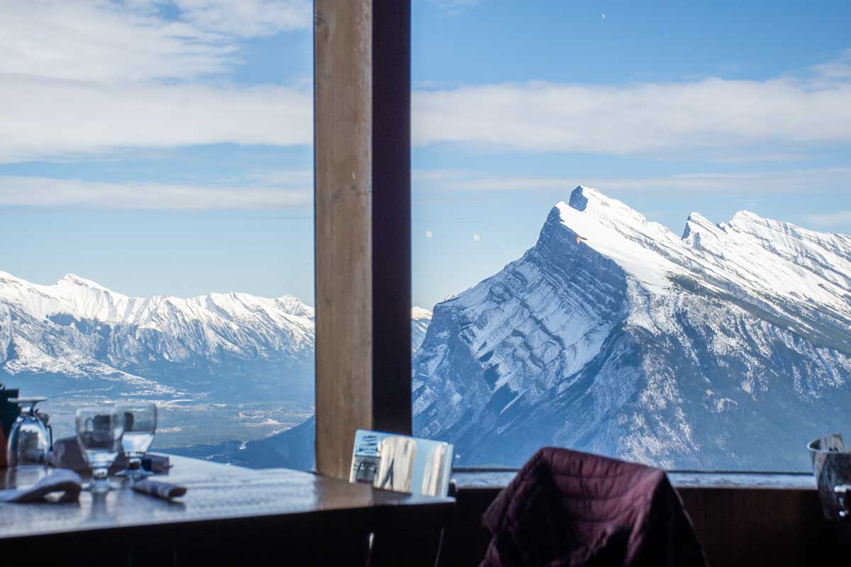 View of Mount Rundle from the Cliffhouse Bistro at the top of the Mt Norquay Gondola