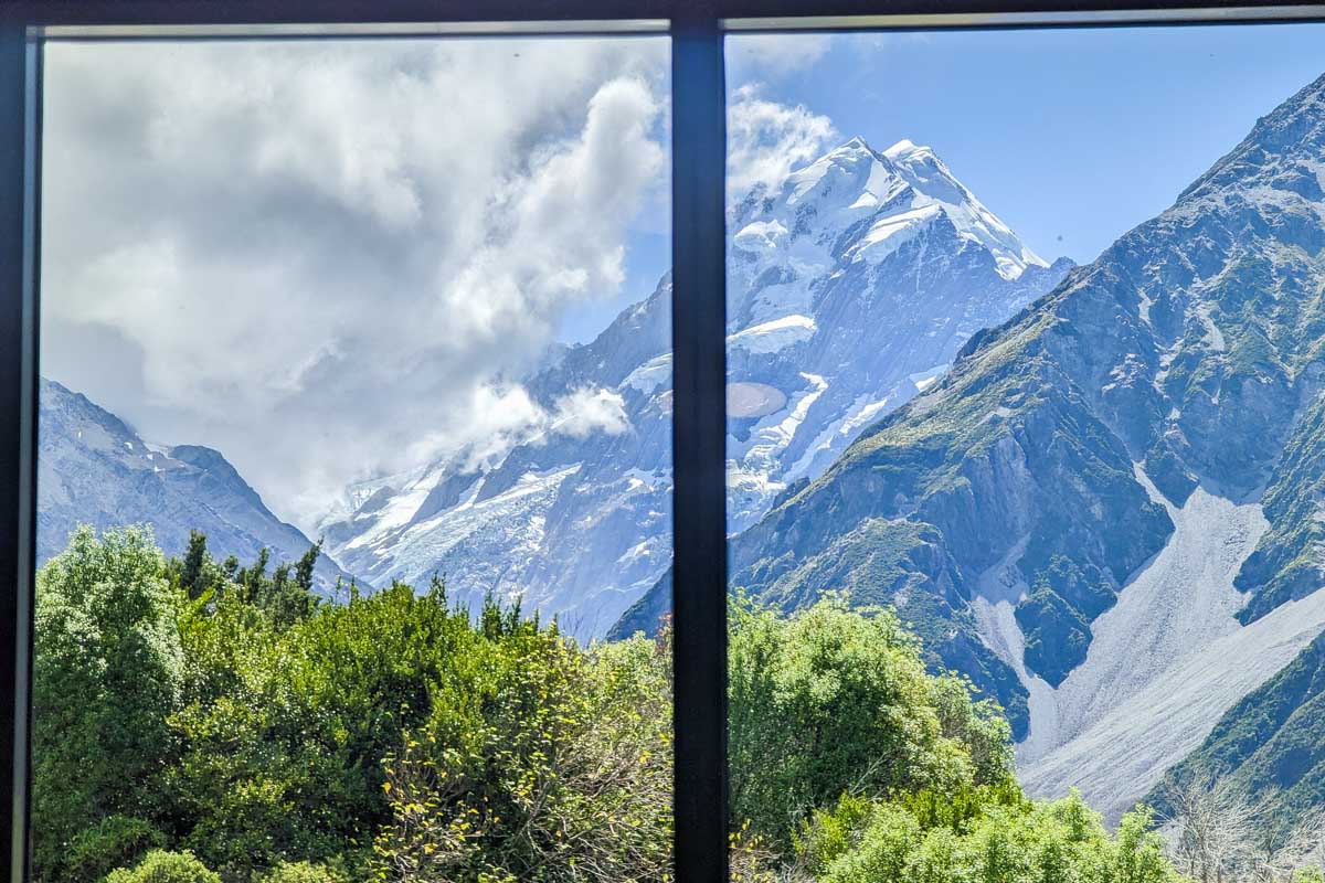 Views from the window of The Hermitage Hotel in Mount Cook