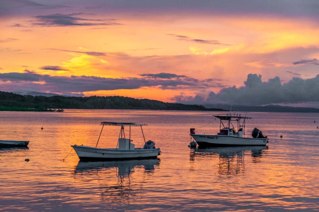 A sunset in the harbor of Puerto Jimenez, Costa Rica