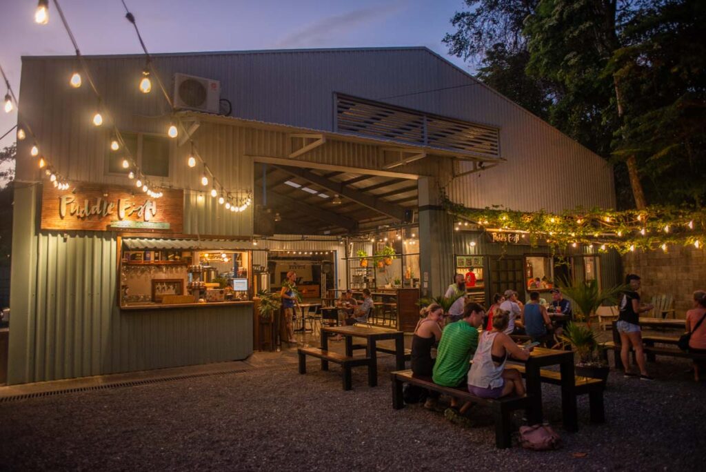 Enjoying a beer at  PuddleFish Brewery in Jaco after dark