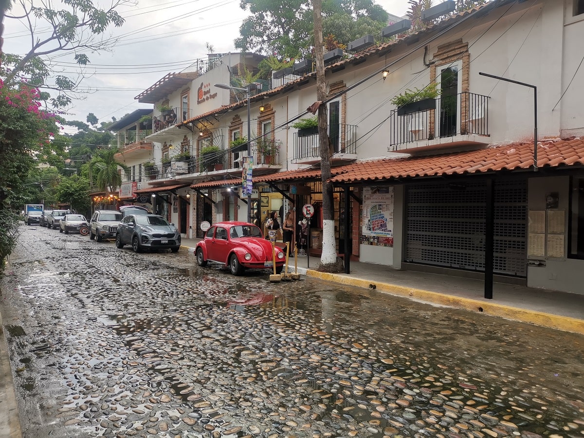cobblestone street in the Romantic Zone of Puerto Vallarta