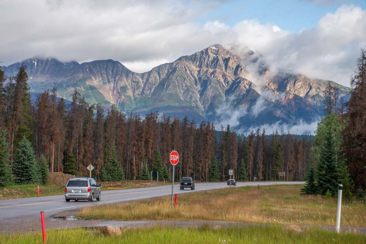 The scenic road into Jasper