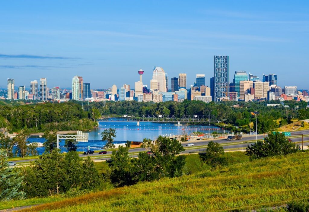 view of Calgary skyline in the summer