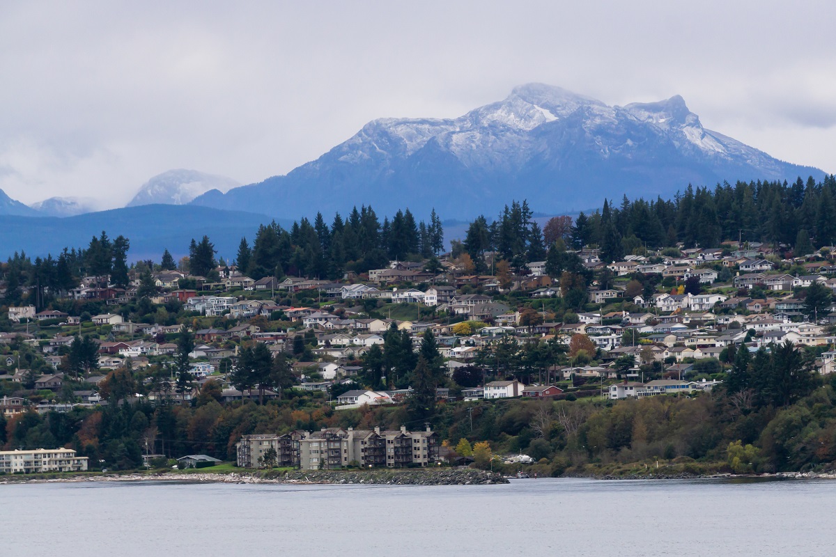 view of Campbell River a mountain peak in the background
