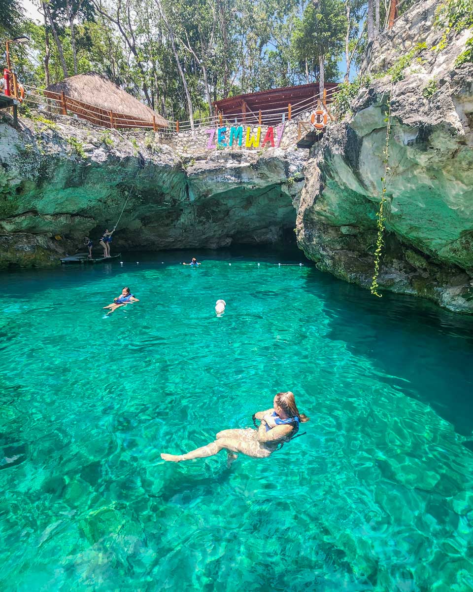 Bailey swims in Cenote Zemway in Tulum, Mexico