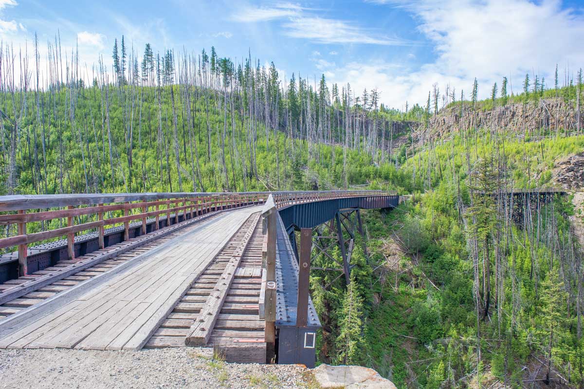 view of the rail trail near kelowna in a canyon
