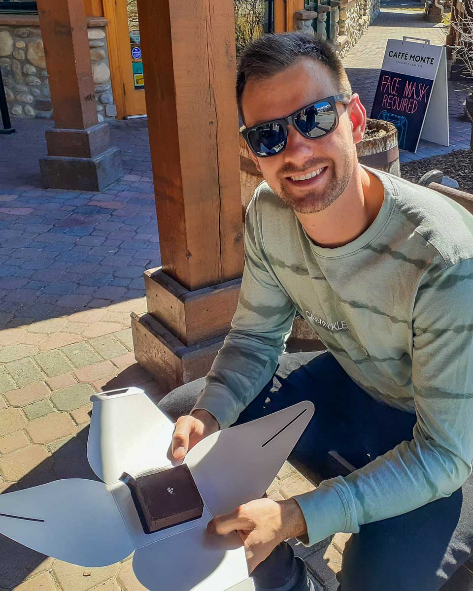 Daniel out the front of Le Fournil Bakery in Canmore