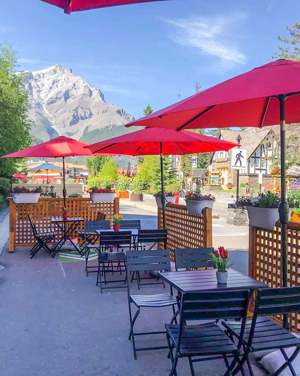 The view outside from Evelyns Coffee Bar in Banff, Canada