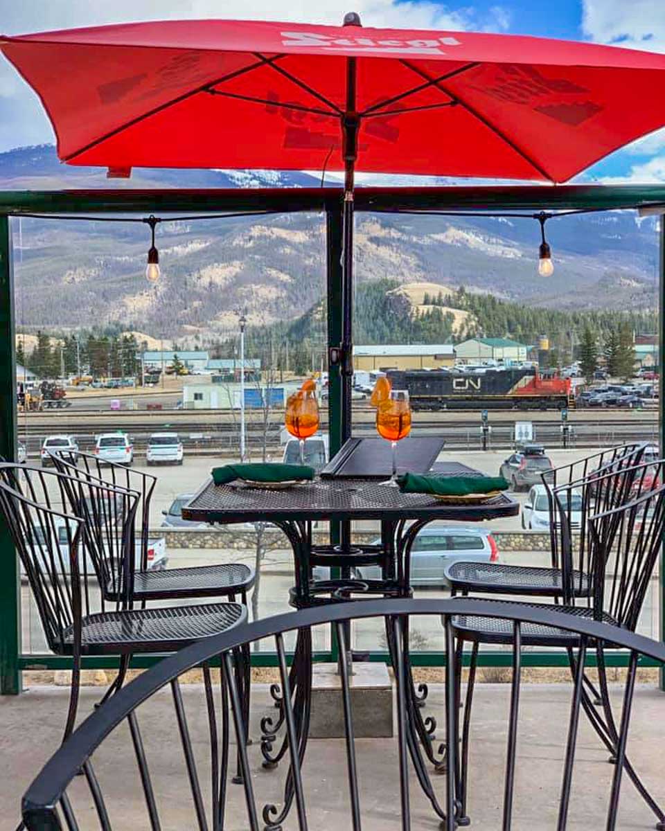 View from a table at Fiddle River Restaurant in Jasper
