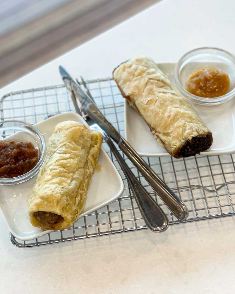 Famous sausages rolls at Whitebark Cafe