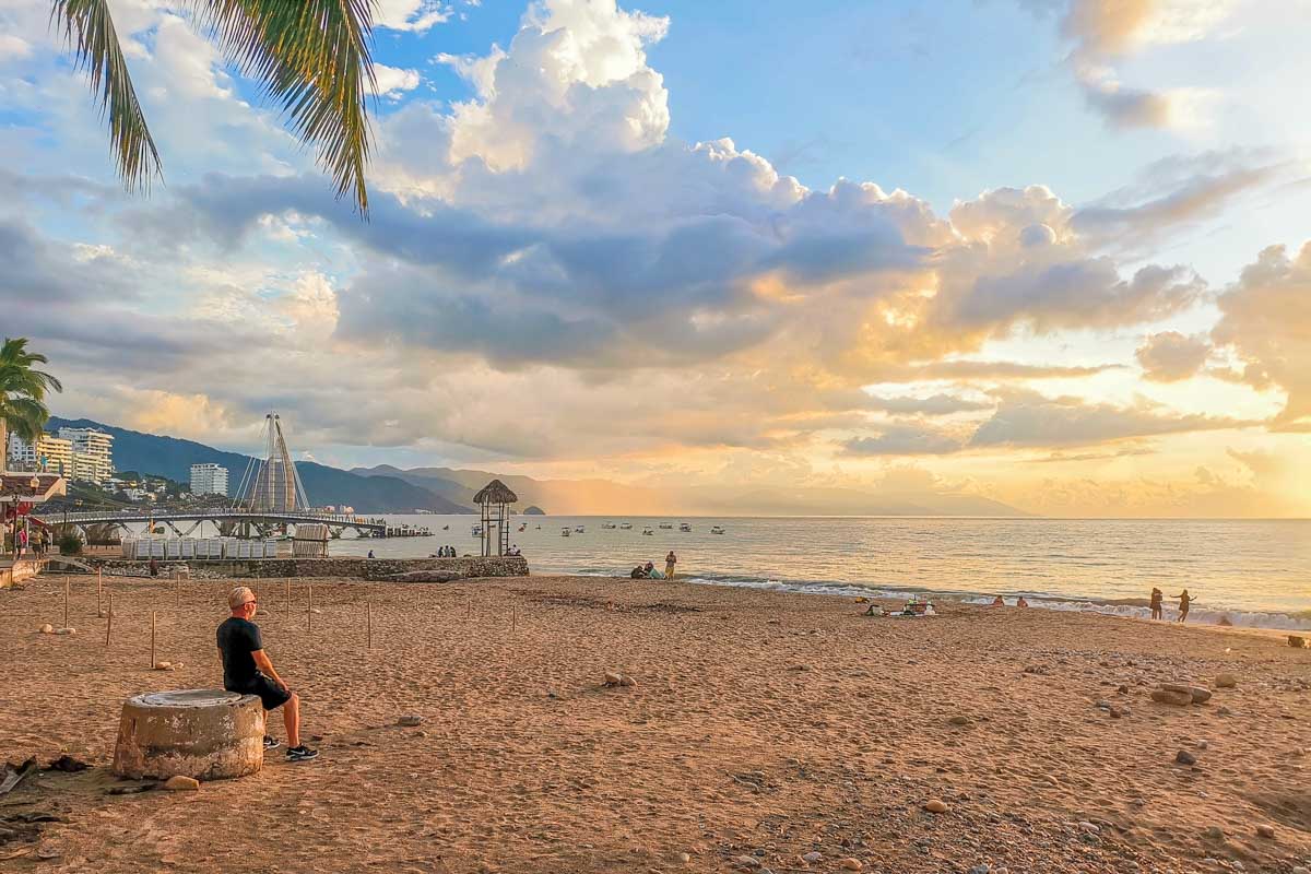 Sunset of the beach taken from the Puerto Vallarta Malecon