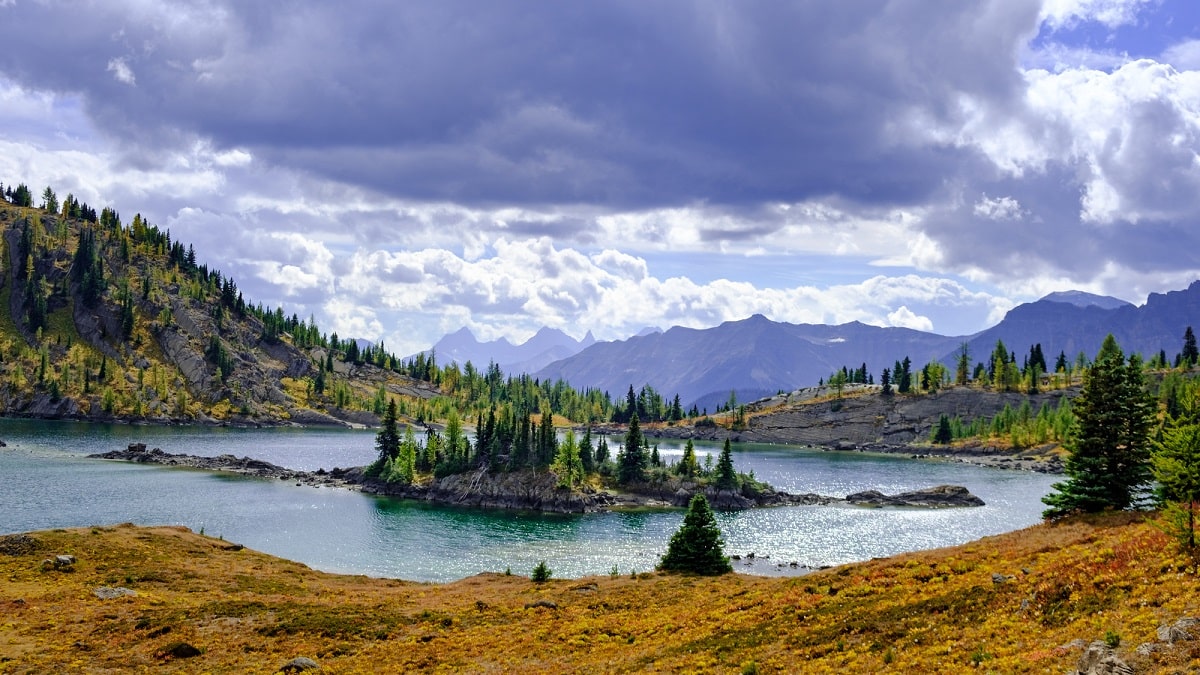one of the lakes in Sunshine Meadows on a cloudy summer day, Banff National Park