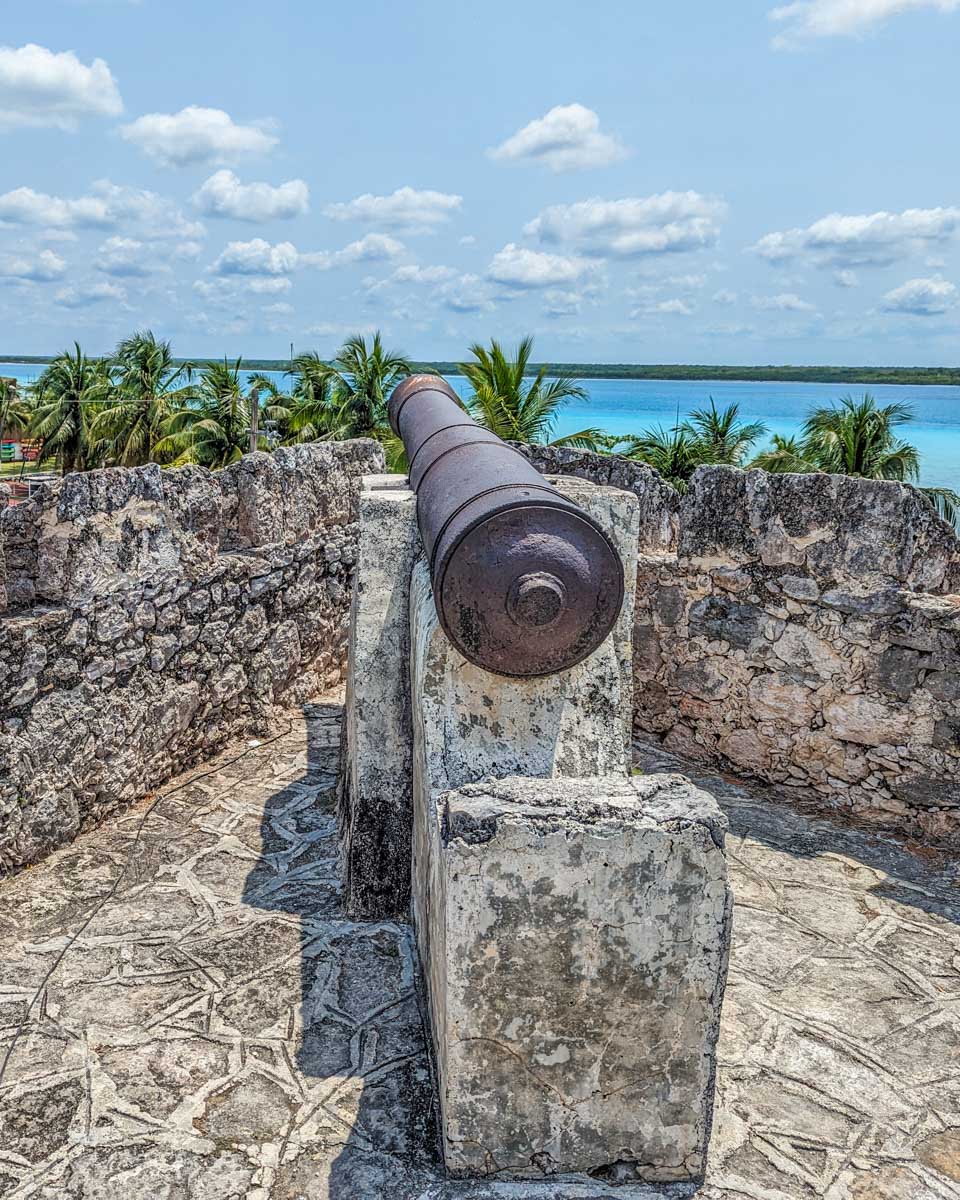 A canon on Fort San Felipe in Bacalar, Mexico