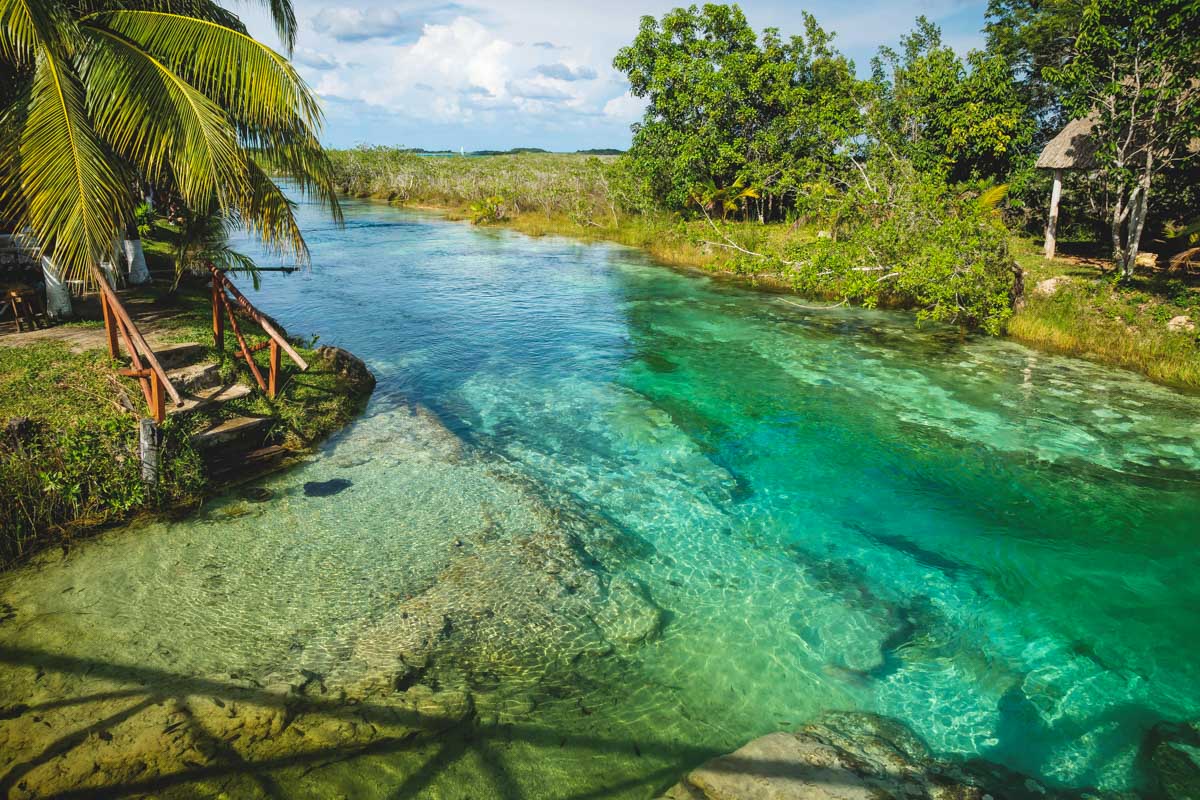 A colorful lagoon in Bacalar Mexico