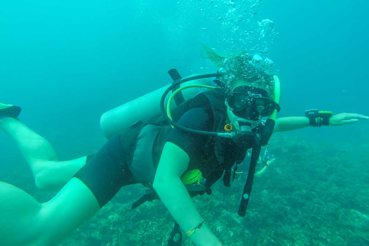 A lady scuba diving in Mexico