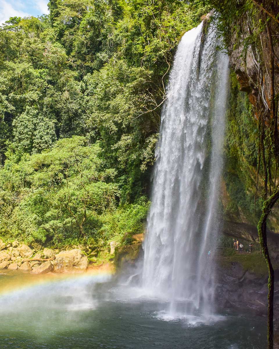 A side view of Misol Ha Waterfall in Chiapas, Mexico just outside of Palenque
