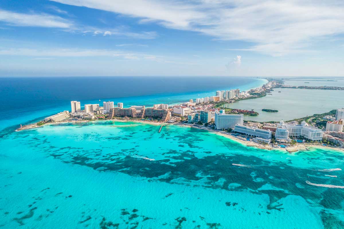 Arial view of Cancún hotel zone, Mexico