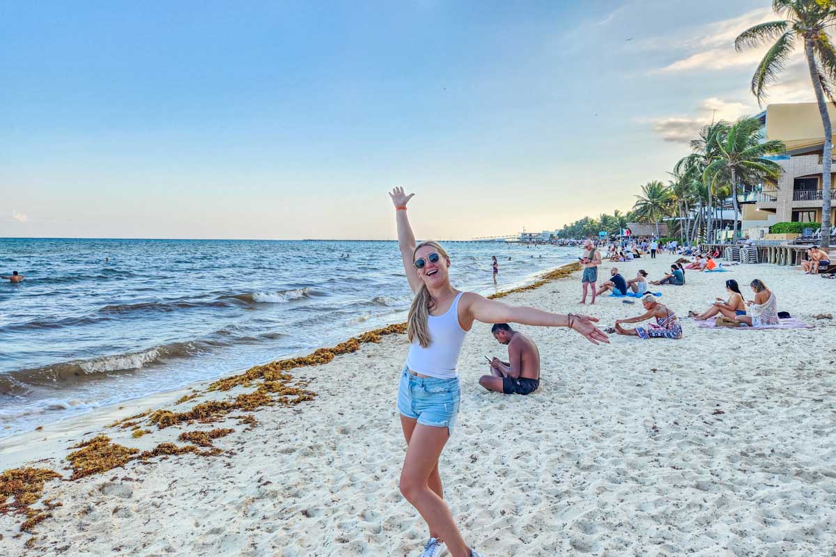 Bailey on Parque Fundadores Beach in Playa del Carmen, Mexico