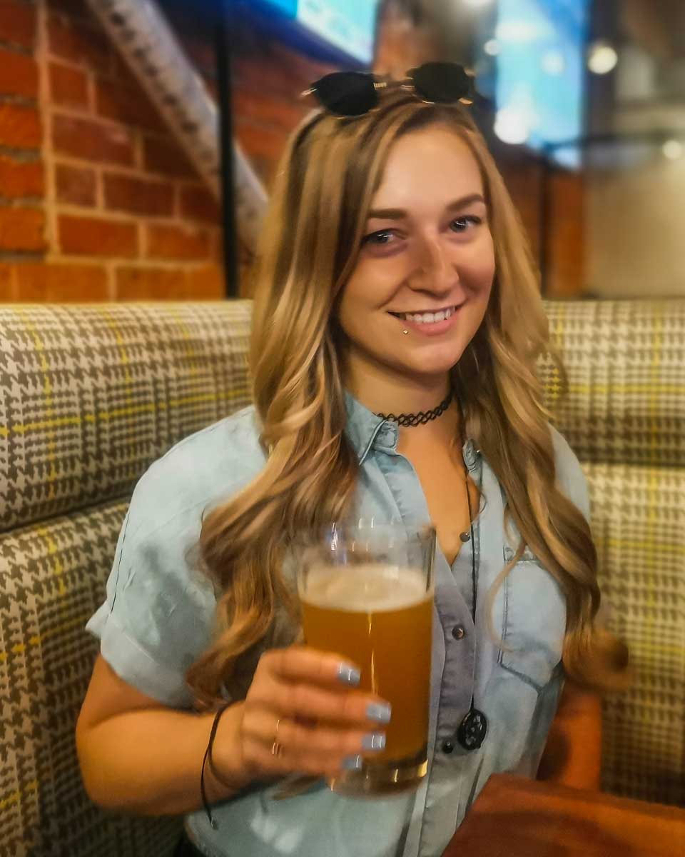 Bailey with a beer at Campio Brewing, Edmonton