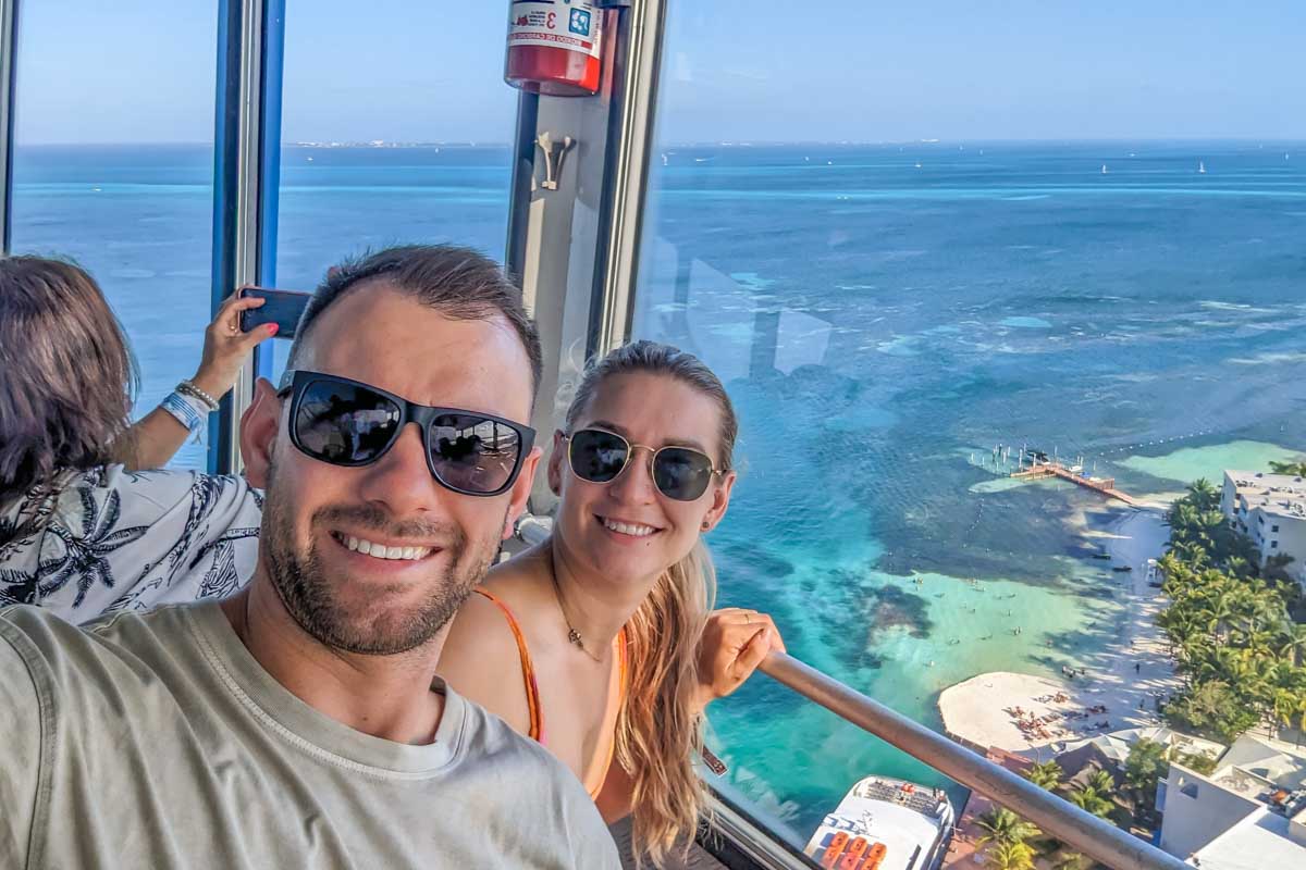 Daniel and Bailey take a selfie at the top of the Cancun Scenic Tower 