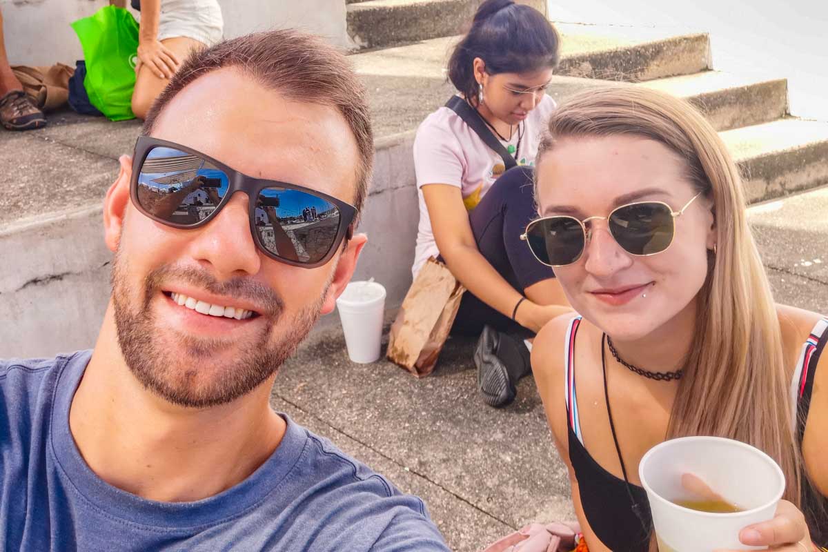 Daniel and Bailey take a selfie in the La Cruz Market near Bucerias, Mexico