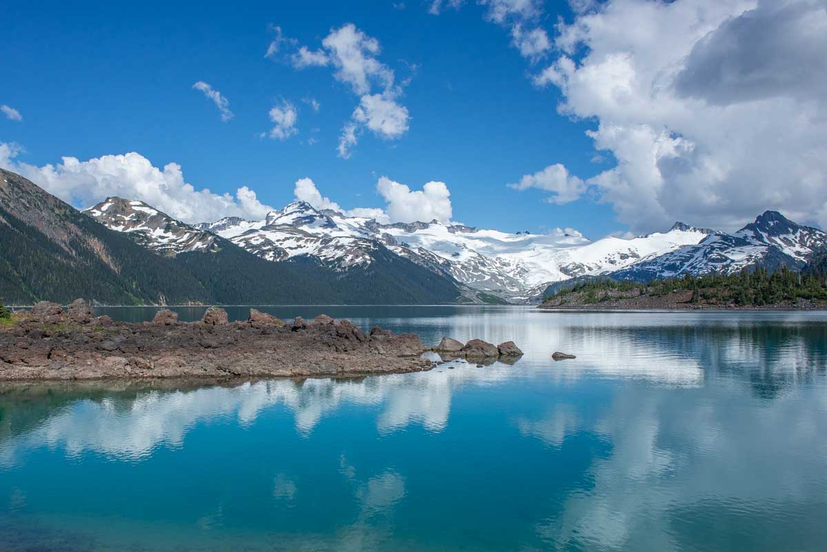 Garibaldi Lake with its blue color and glacier mountain backdrop