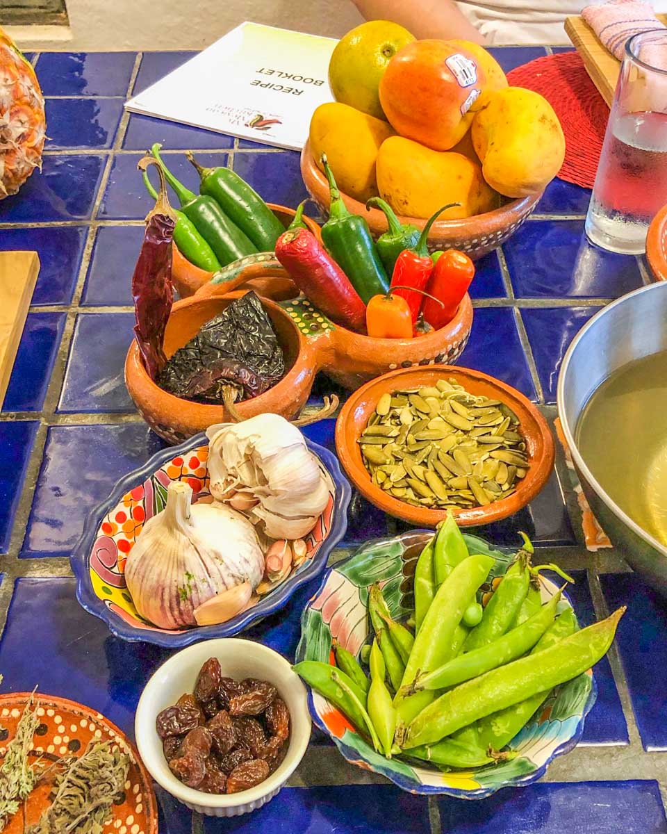 Ingridients at My Mexican Kitchen cooking class in Bucerias