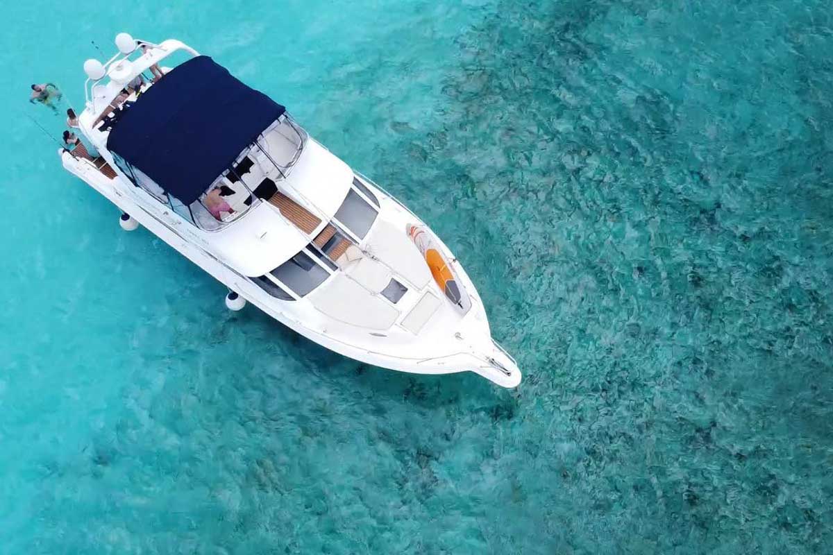 A birds eye view of a private yacht in PLaya del Carmen, Mexico