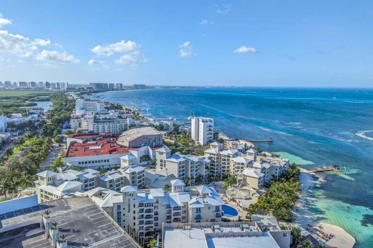 The Cancun hotel zone as seen from above
