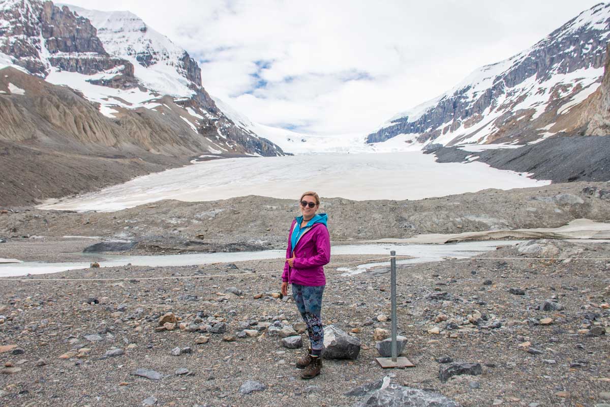 Bailey stands at the Toe of the Athabasca Glacier