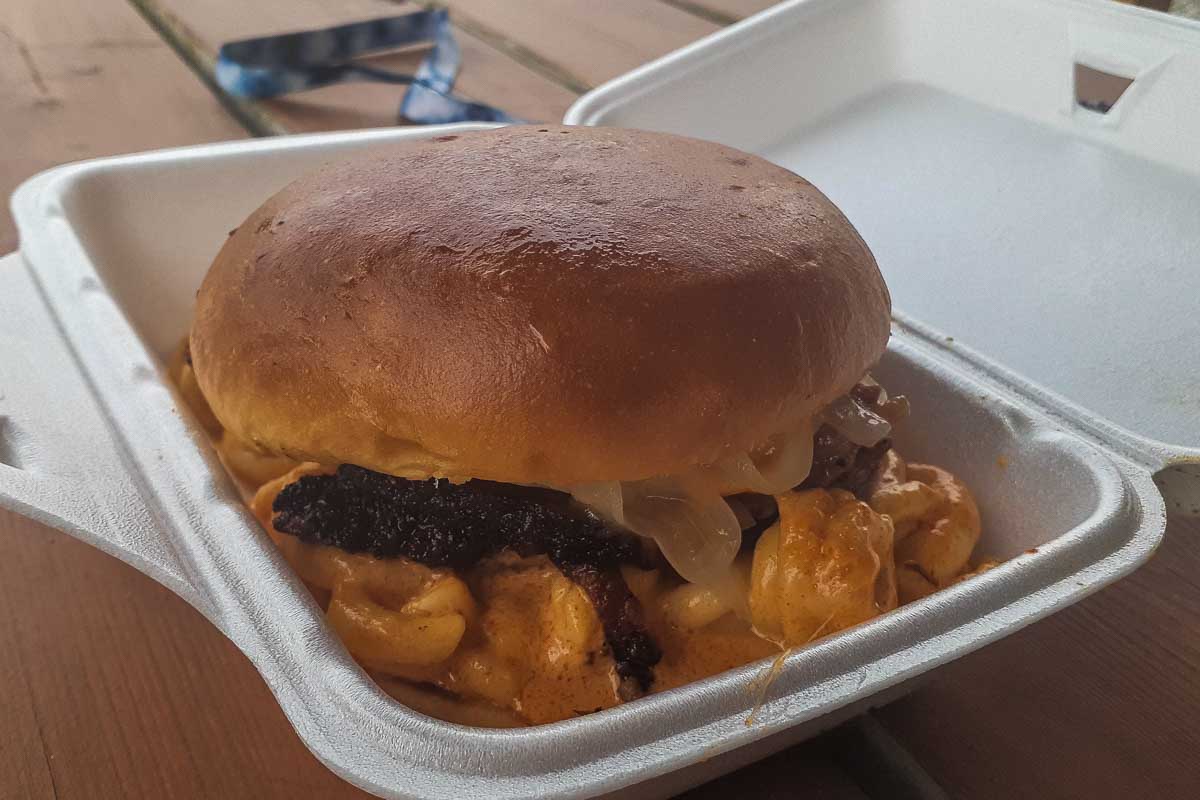 Mac and Cheese brisket burger at Smokehouse 93